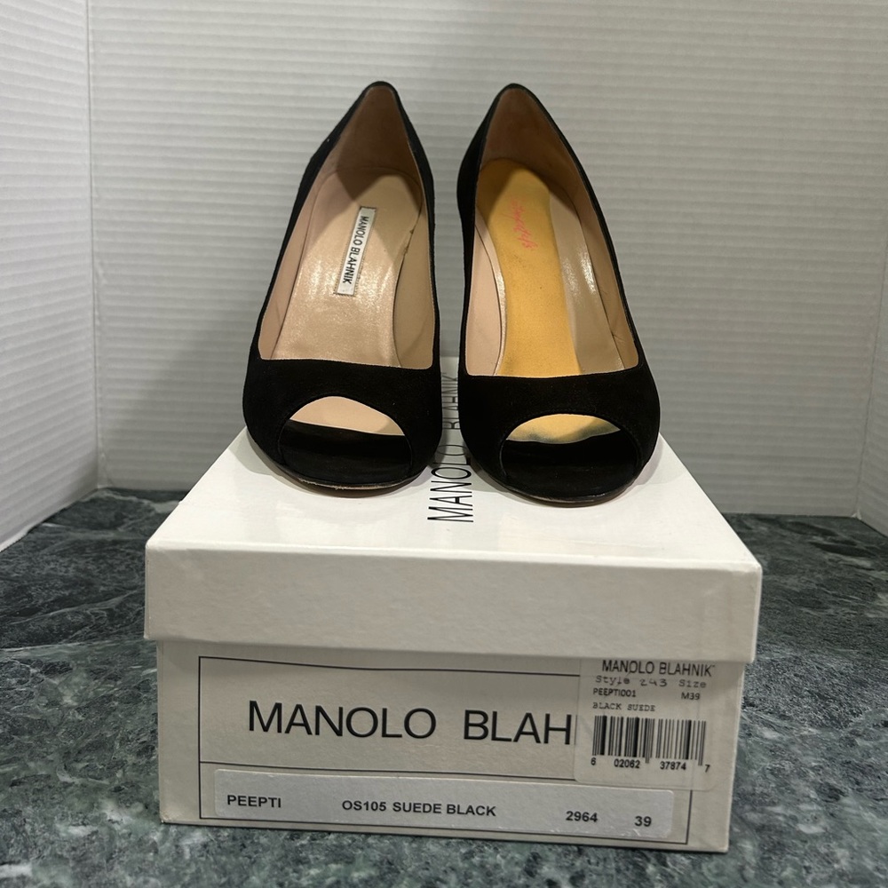 Manolo peep toe heels suede